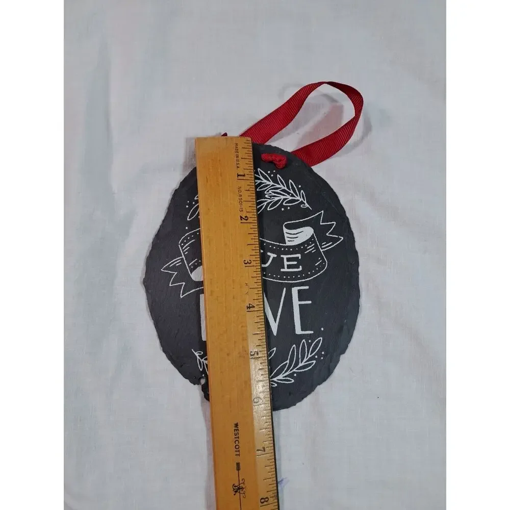 True Love Slate Hanging Wall Decor Charcoal Gray White Writing Red Ribbon Oval